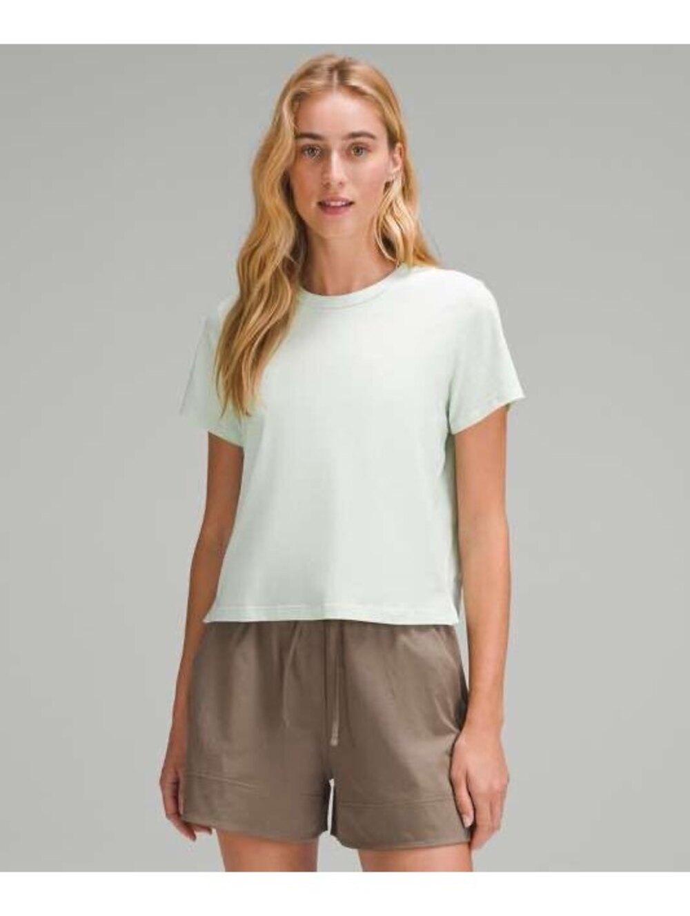 Lululemon Athletica Mint Green Classic-Fit Cotton-Blend Crop T-Shirt Size 4